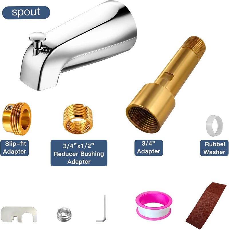 ZXFENG Metal Chromel Bathtub Spout with Diverter, All Metal,5.3 Inch Tub Spout, Fits 1/2" Copper Slip-On and 1/2" or 3/4" IPS Threaded Pipes, Leak-Free, Slip Fit Tub Spout with Pull-Up Diverter - Image 4